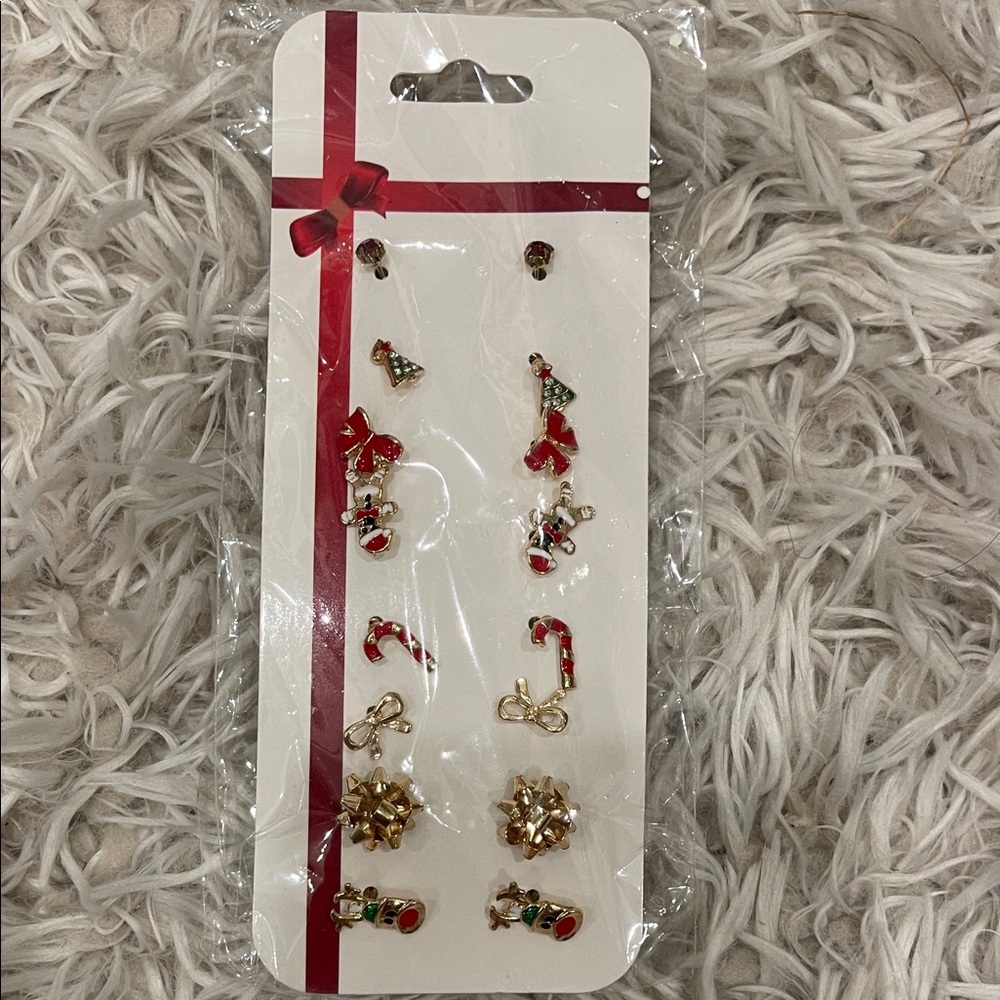 Festive Gold and Red Holiday Earrings Set of 8 pairs nwt